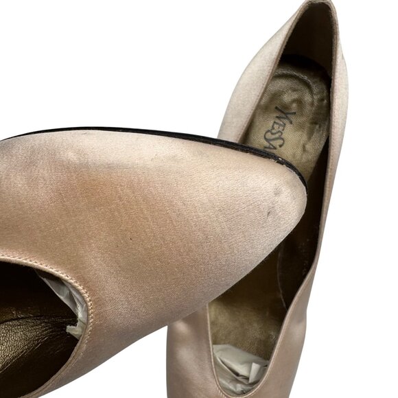 80's YSL Yves Saint Laurent Champagne dust satin round toe pumps Women's sz 8.5 - Picture 13 of 16